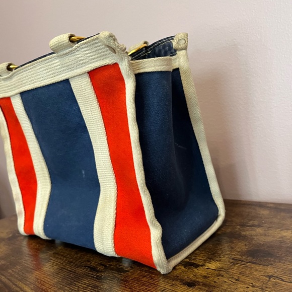 Vintage Colorblock Canvas Tote Bag Red, White, and Blue- Made in Japan - Picture 5 of 11
